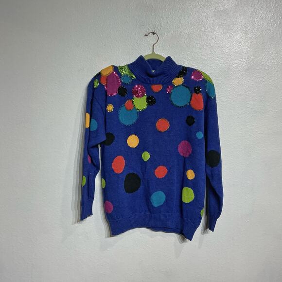 IB Diffusion Sport Blue Sequin Knit Vintage Sweater Sz M - Picture 2 of 13